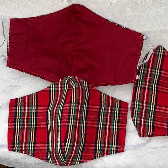 >💙3 LOT DOBLE LAYER HANDMADE BY MY MOM REUSABLE WASHABLE NEW‼️ PLAID RED MEN’S - Picture 5 of 13